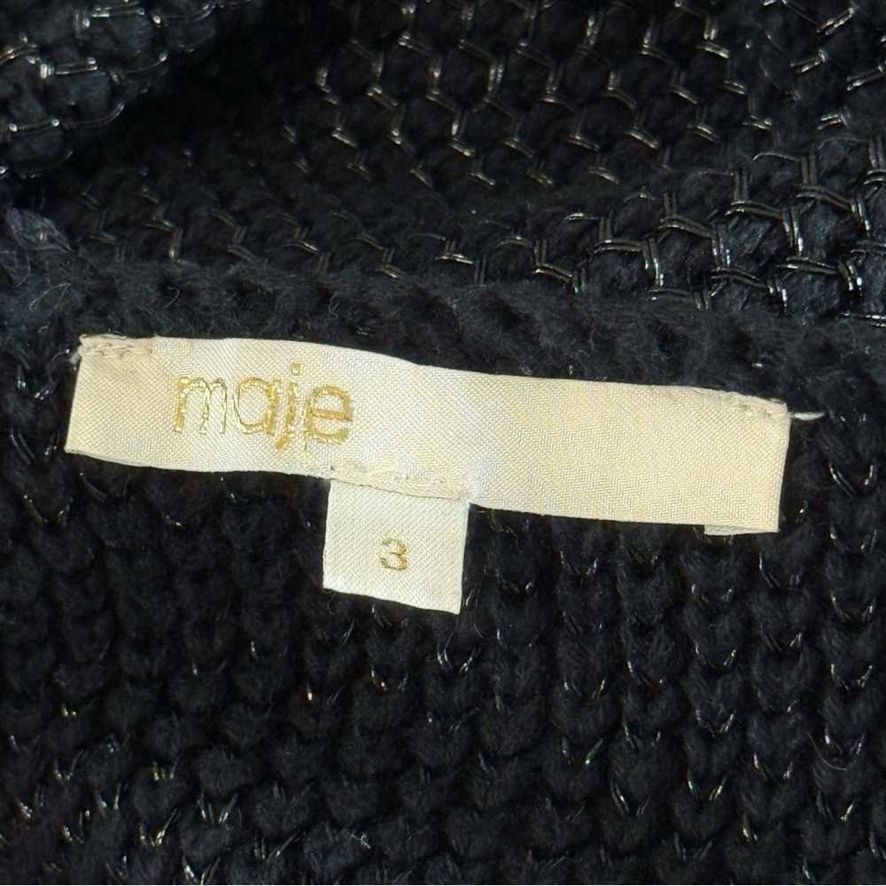 MAJE EMPIRE SHIMMERY BLACK KNIT SILVER ZIPPER MOTO BLAZER JACKET - Picture 8 of 12